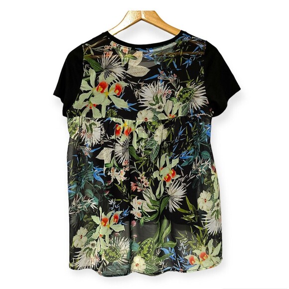 Zero Degrees Celsius Black Floral Pocket T Shirt Flowy Size Medium - Picture 3 of 4